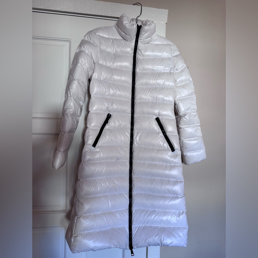 Pre owned women's Moncler Moka long down coat, white size 1